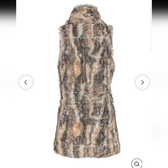 Alice + Olivia Tan White & Grey Marbled Faux Fur Open Vest Size Small - Picture 12 of 14
